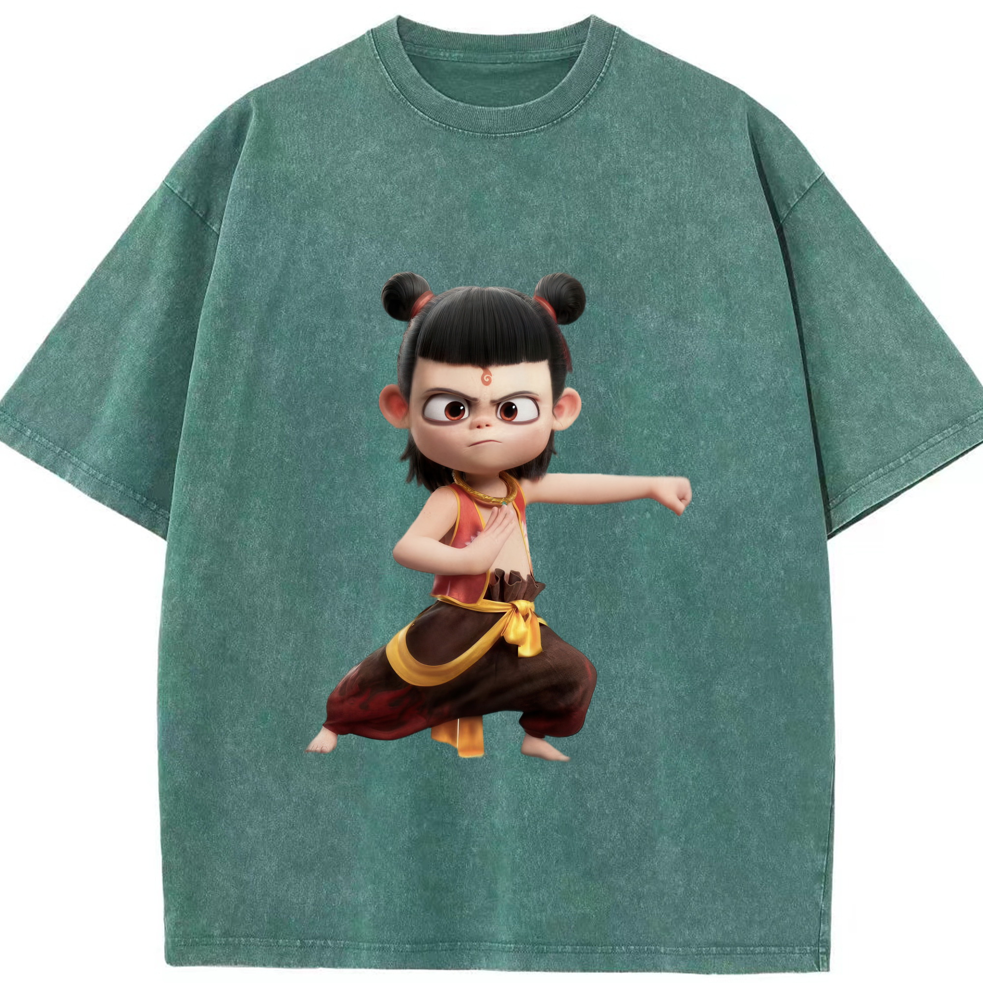 （画像用） Ne Zha 2 ナタ 魔童の大暴れ 綿100% ヴィンテージ風 半袖Tシャツ（フロントプリント）